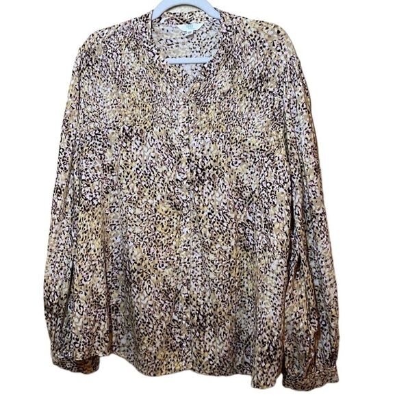 Time and Tru Women’s Animal Print Button Down Smocked Top 3X long ballon sleeve - Picture 1 of 15